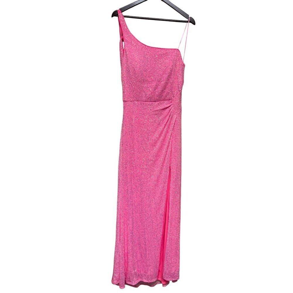 NEW! Crystal Doll Women's Pink Sparkle Glitter One Shoulder Maxi Dress Size 15